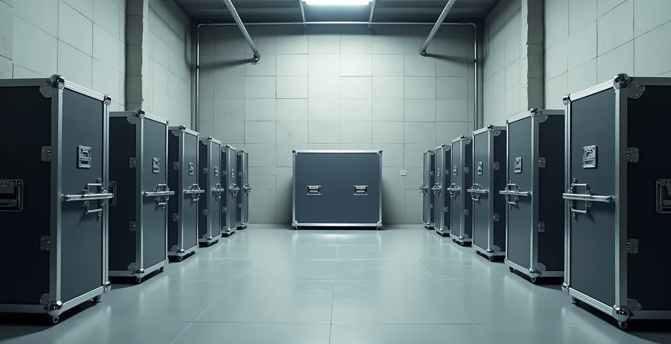 Vue d'ensemble d'un espace de stockage professionnel minimaliste